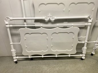 A Painted White Wood Panel And Metal Full Size Bed Frame - 57'w X 55'H