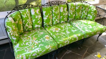 A Vintage MCM Lee L  Woodard Orleans Wrought Iron  Patio  Sofa With Original Floral Vinyl Cushions - 2 Of 2
