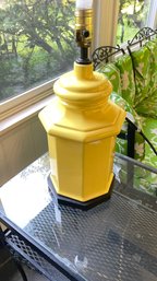 A Vintage Yellow Ceramic Table Lamp In Wood Base