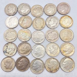 25 X Roosevelt Silver Dimes. (D17)