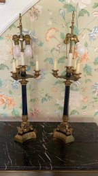 A Pair Of Antique Neoclassical Style Gilt Candelabra Table Lamp By Warren Kesler