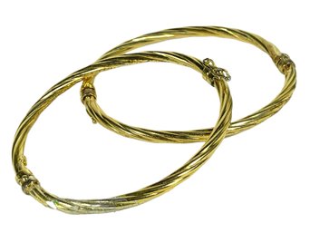 Pair Twisted Gold Over Sterling Silver Bangle Bracelets 925
