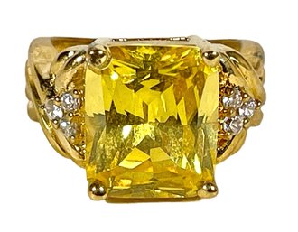 Canary Yellow Emerald Cut Stone Gold Over Sterling Silver Ring Size 5