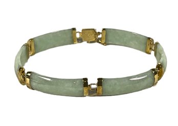 14K Gold Chinese Apple Jade Link Bracelet