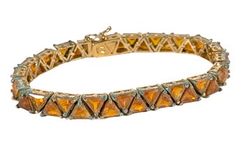 Contemporary Gold Over Sterling Silver Orange Stone Bracelet