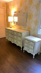 A Three Pieces Set - Dresser, Side Night Table And Mirror