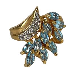 Fine Gold Over Sterling Silver Blue Topaz Ring Size 5 1/4