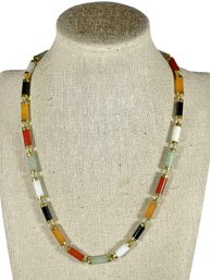 14k Gold And Multi Colored  Jade Stone Necklace Chinese