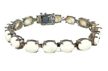 Fine Sterling Silver And White Opal Gemstone Bracelet 8' Long