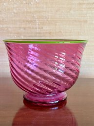 Contemporary ,signed Art Glass Swirl Cranberry Glass Bowl. 3' Tall.