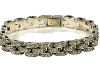 Fine Sterling Silver Marcasite Link Bracelet 925 Contemporary 7 1/4'