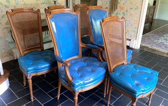 A Set Of Six Dining Chairs, Vinyl And Cane Back Possibly Baker Furniture