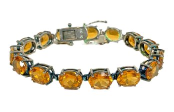 Sterling Silver Larger Orange Gemstone Bracelet (has Some Verdigris)