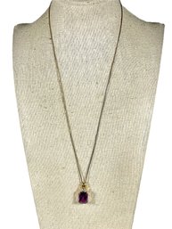 Gold Over Sterling Silver Chain Necklace Having Amethyst Pendant