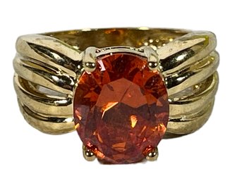 Fine Gold Over Sterling Silver Ring Having Large Orange Gemstone About Size 5
