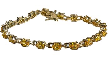 Gold Over Sterling Silver Gemstone Citrine Gemstone Bracelet About 7' Long