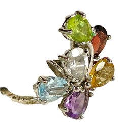 Fancy Sterling Silver Floral Spray Gemstone Multi Colored Ring Size 6