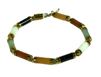 14K Gold Chinese Multi Colored Jade Bracelet 8'