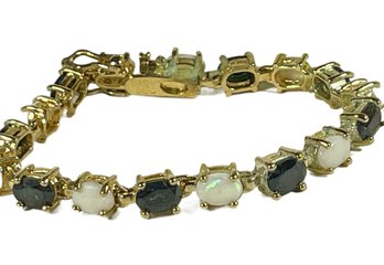Gold Over Sterling Silver Bracelet Having Opals And Sapphires (has Verdigris)