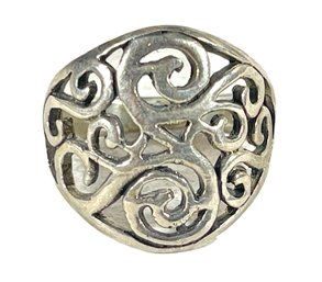 Fine Sterling Silver 925 Dome Shape Ring Having Scrollwork Design, Size 6