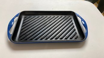 Le Creuset Blue Enameled Cast Iron Skinny Grill Pan