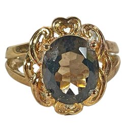 Fine Gold Over Sterling Silver Ladies Ring Having Smoky Topaz Size 5