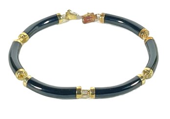 14K Gold Chinese Black Onyx Link Bracelet