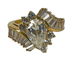 Fine Gold Over Sterling Silver Ladies Ring Having White Stones Size 5