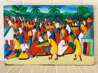 Signed Haitian ? Oil On Wood . 24' X 16'