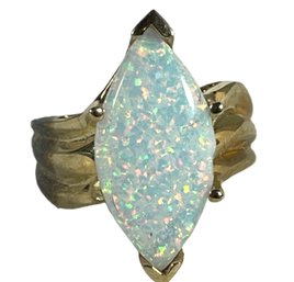 Gold Over Sterling Silver Ladies Ring With Large Opal Stone