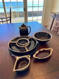 Vintage Lot Of Brown Drip Glaze Serving Dishes And More.