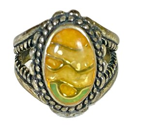 Fine Sterling Silver Southwestern Ring Having Yellow Stone Size 5