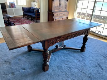 Vintage Carved Oak , Extended Dining Table.