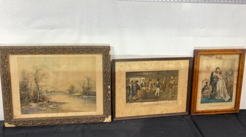 A Lot Of 3 Vintage Framed Etching / Prints