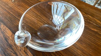A Vintage Steuben Glass Works Crystal Ashtray W/ Cigarette Rest - 5'w X 2'h.