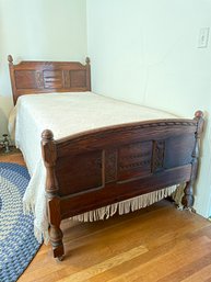 Vintage Carved Oak, Feudal Oak ? Single Bed. One Out Of A Pair.