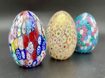 Trio Of Italian Glass Egg Paperweights . 3 1/4' Tall