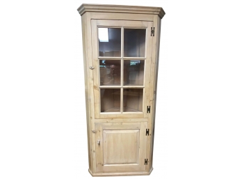 A Vintage Pine Corner Cabinet With Two Doors & Shelves
