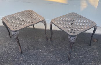 A Pair Of Cast Aluminum Outdoor Side Table