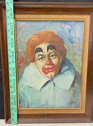 A Vintage Framed 'clown' Oil On Canvas Signed Gerry