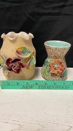 A Pair Of Antique Sand Majolica Vase