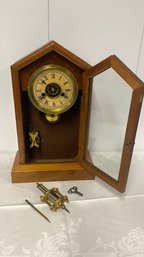 Antique E. Ingraham Mantel Clock In Wooden Case