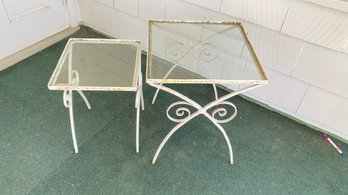 Vintage Pair Of Patio Side Table With Glass Top