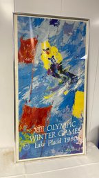 Leroy Neiman 1980 Lake Placid Olympics Skier Framed Poster 20' X 38'
