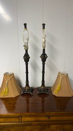 Metal And Resin Pair Of Table Lamps With Shade