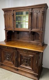 Antique Carved Oak Cupboard Cabinet Sideboard