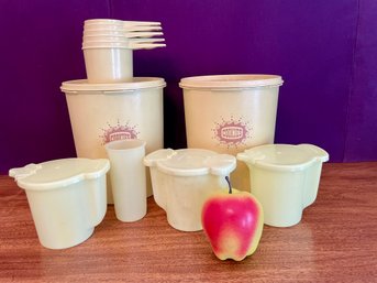 Tupperware, Pair Of Cookie Jars, Sugar Bowl, Creamers , Measuring Cups And More .