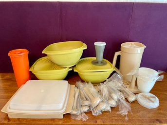 Tupperware, Assortment Of Items ' Covered Bowls , Pitcher, Spoons And More.