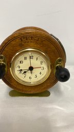 Vintage Peetz Reel Time Wooden Analog Alarm Clock Yells Wake Up Fish