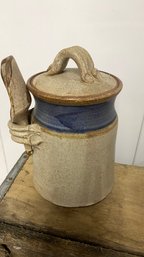 Art Pottery Hand Made Canister With Scoop Signed